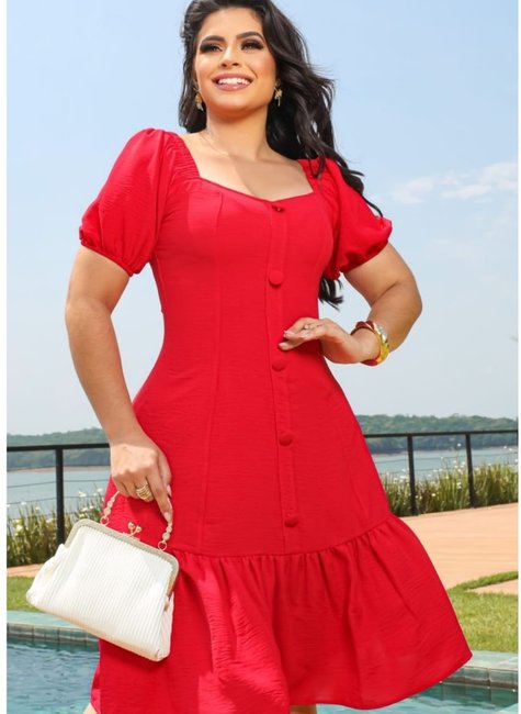 Plus Size Moda Evangelica Vestido Vermelho Vestido Feminino Midi