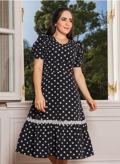 Vestido Evasê Vestido Midi Bolinha Vestido Midi Bolinhas Vestido