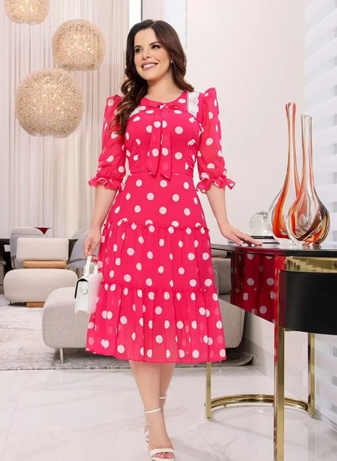 Vestido Midi Poá no Crepe Chiffon Rochedo